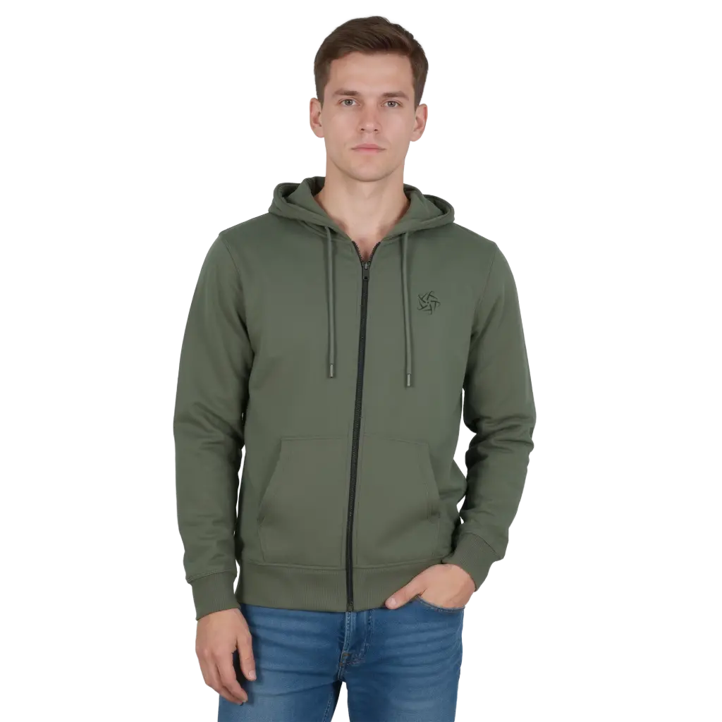 Premium Zip-Up Hoodie (XS, Olive Green)