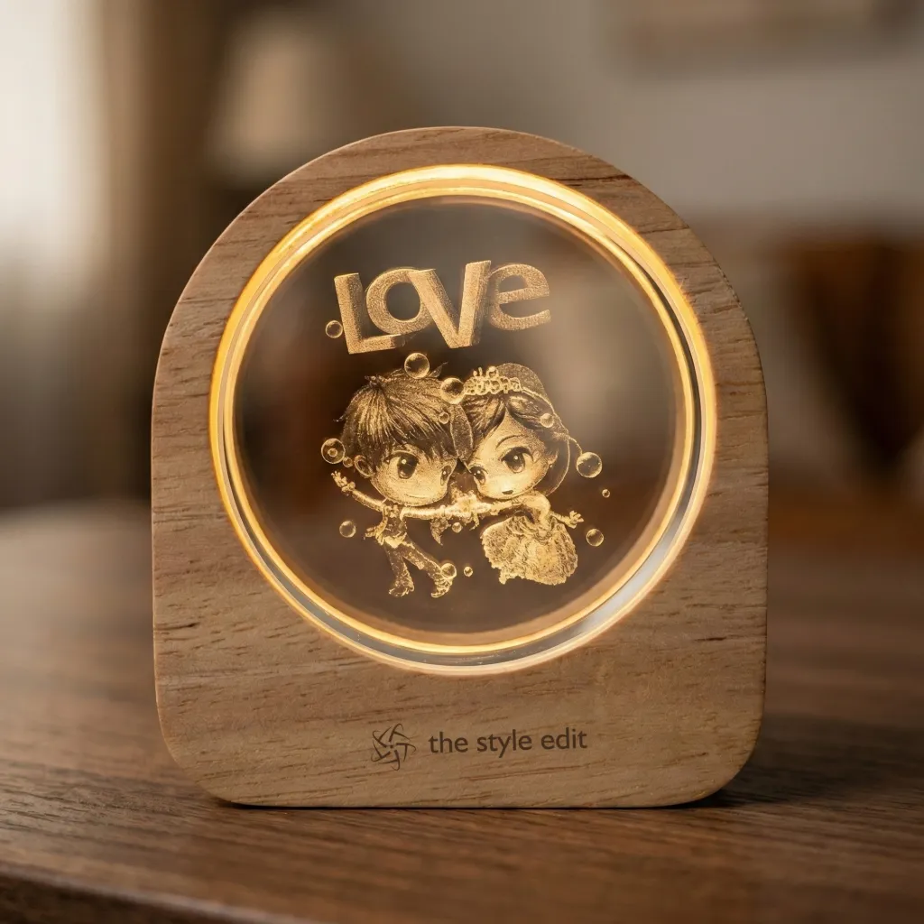 Wooden Heart 3D Love Crystal Night Light